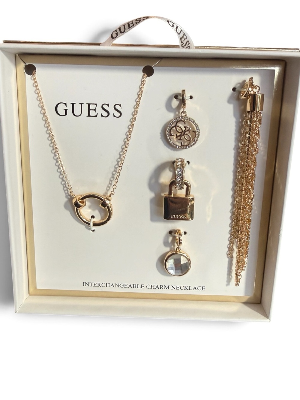 NWT Guess Gold Plated Interchangeable Charm Necklace with Charms